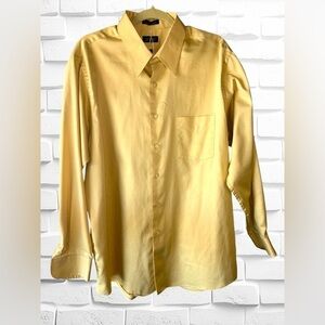 Arrow Men’s XL Neck 17 Pale Yellow Long Sleeve Sateen Wrinkle-Free Casual Shirt
